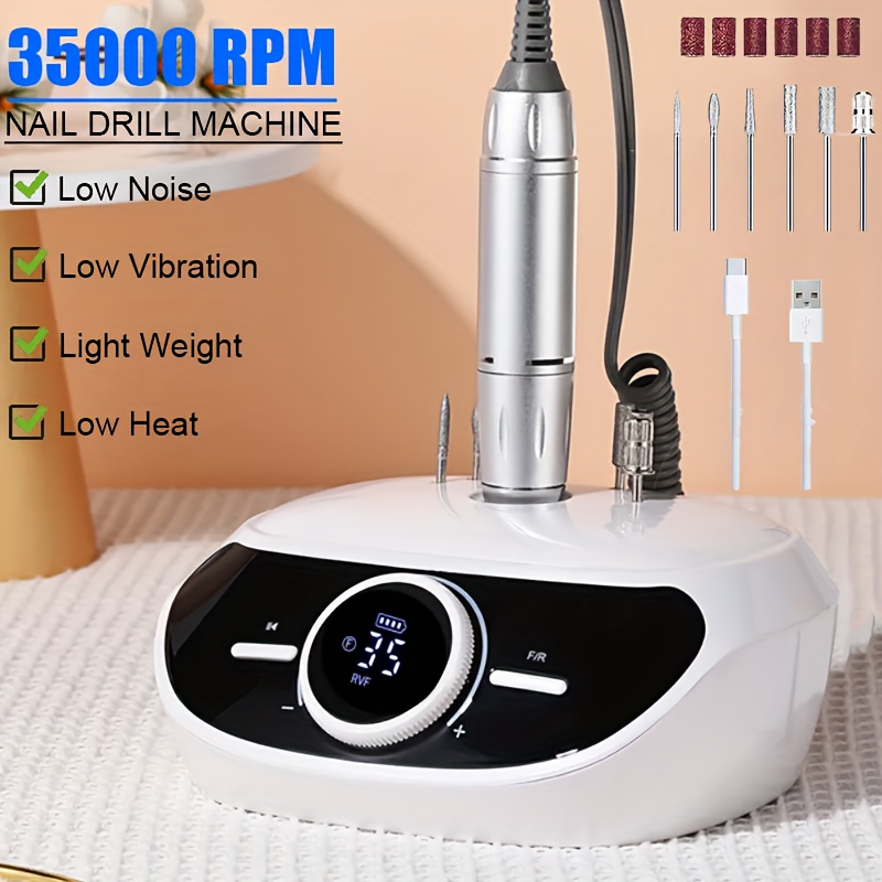 

Electric Nail Drill 35000 Rpm Electric Nail Drill Bits Set Manicure Machine Mill Cutter For Manicure Nail Files Art Tools Gel Polish Grind Pedicure For Home Salon Use