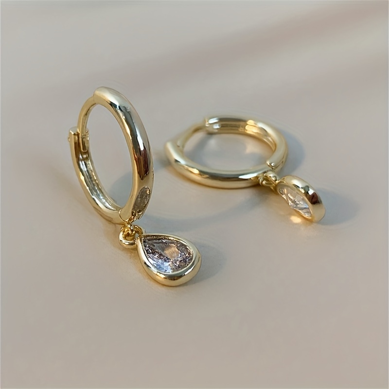 TEMU Women's Earrings Featuring A Minimalist Teardrop Design, Made With 14k Golden Plating And Zirconia