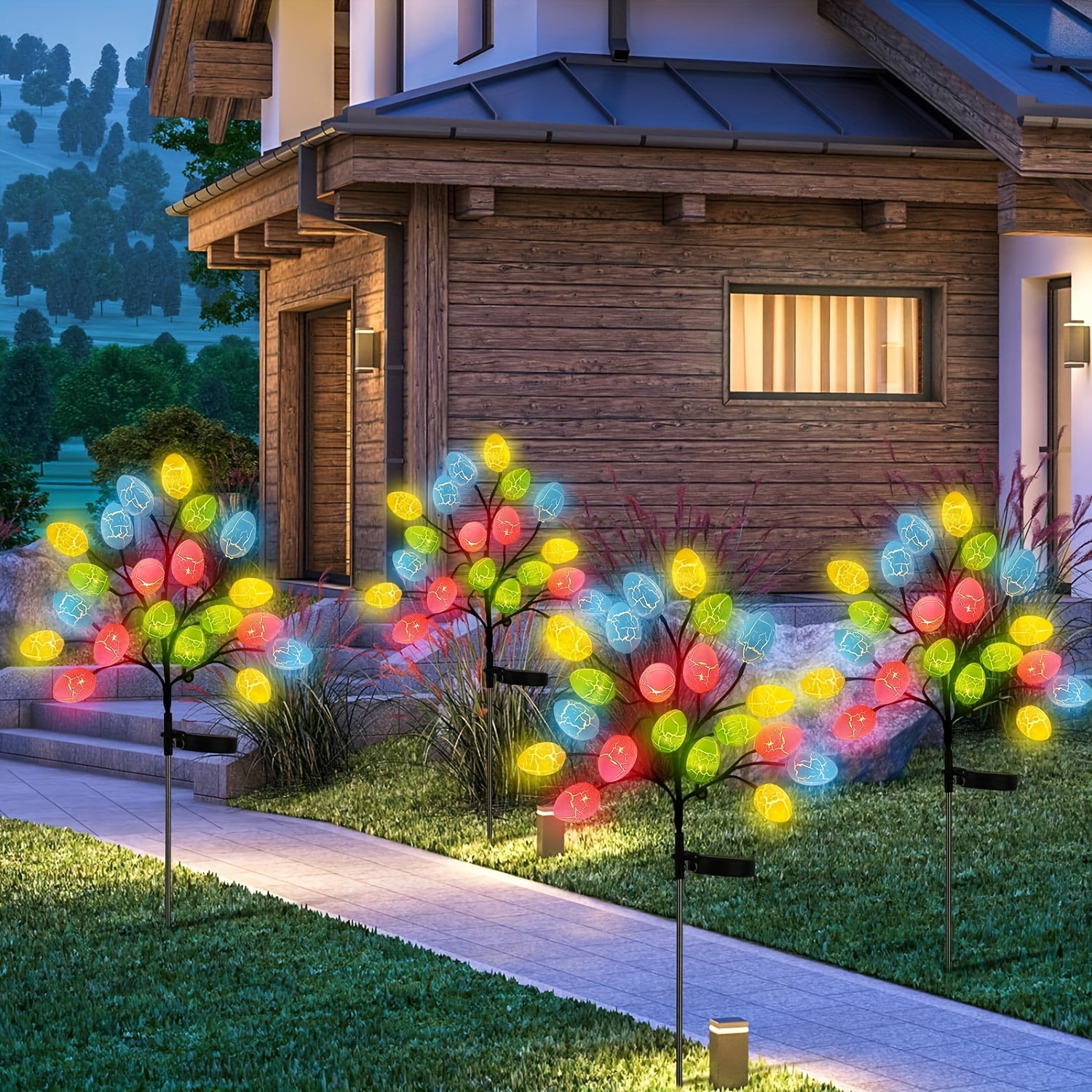 Smileshiney Lumières de chemin de Pâques, Lumières de chemin de Pâques -  Lampes solaires avec piquets de jardin pour œufs de Pâques - Lumière  solaire