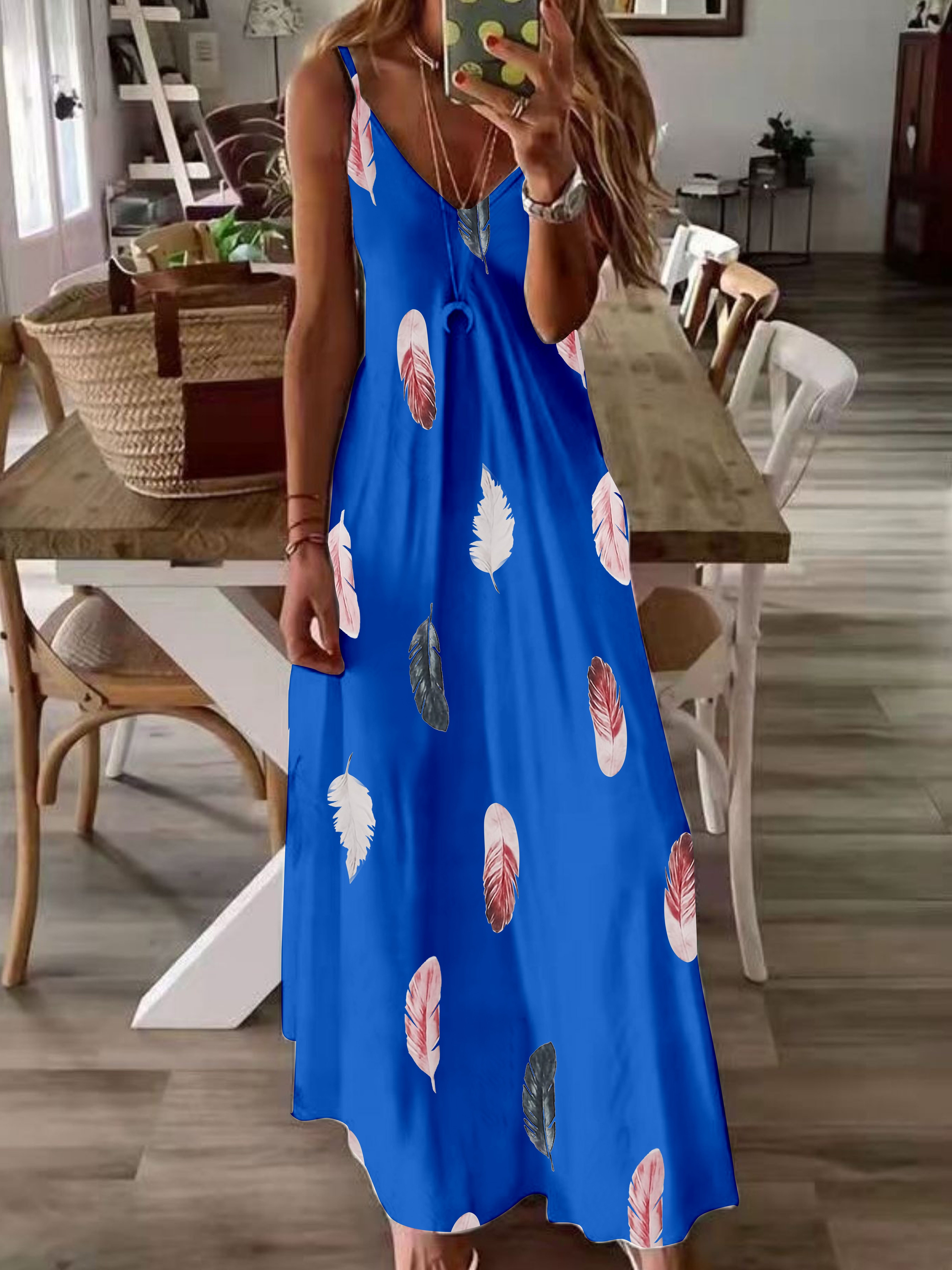 Feather print hot sale maxi dress