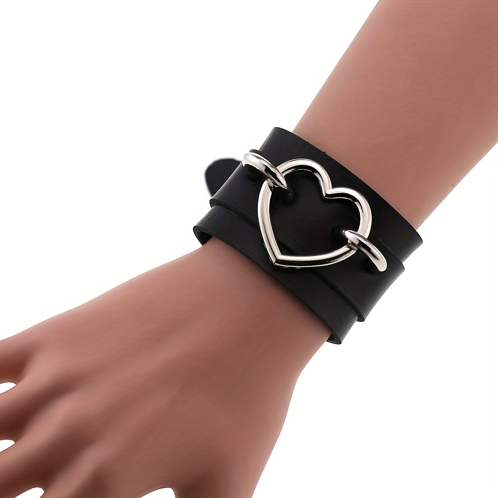 Ladies Leather Bracelets Black Wrist Bands Double Layer Bangle