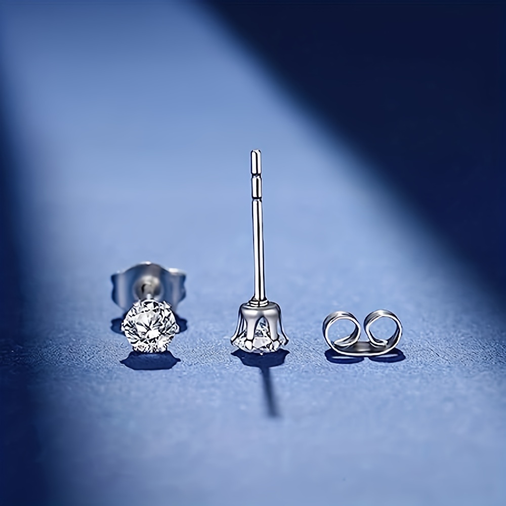 Pair of 316L Surgical Steel Stud Earrings with Clear Round CZ