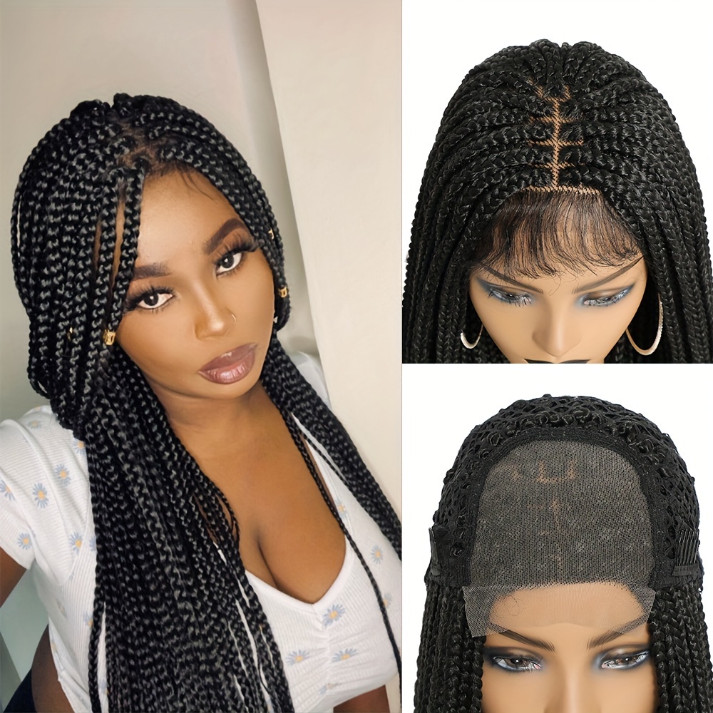 Green Braided Wig Synthetic Lace Front Wig for Women Long Black Omber Green  Micro Braided Wig Heat Resistant Fiber Afro Braids 26 Inch