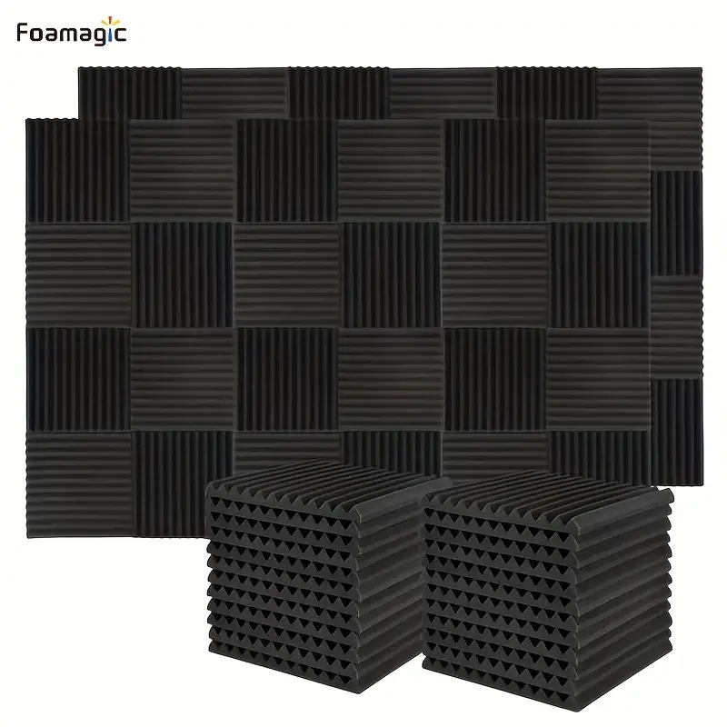 Focusound Acoustic Foam 1 x 12 x 12 Noise Cancelling Wedge Panels, 50 Pack.