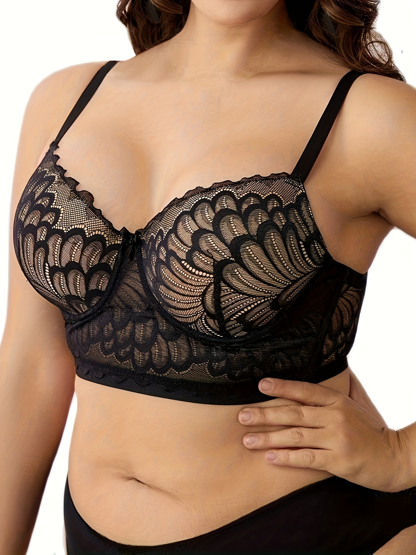 Plus Size Contrast Lace Non Padded Comfort Bra - Temu Germany
