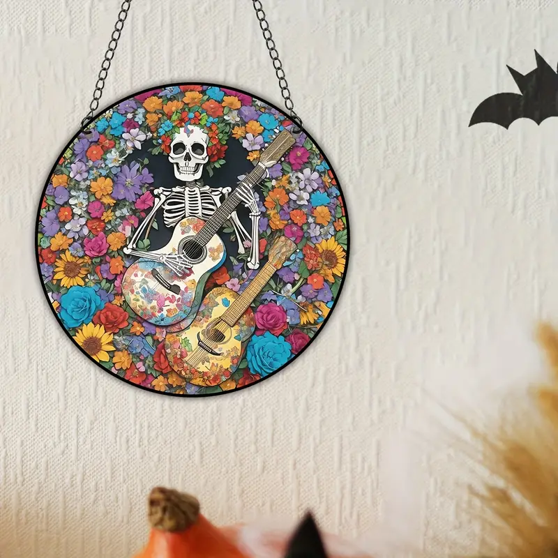 1pc stained skull artwork suncatcher window hanging easy to hang halloween for gift home deco unique wall decorations festival or workmates a gift details 4