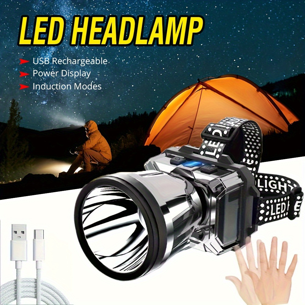 Led Headlamp Sensor Headlight Built in Battery Head - Temu