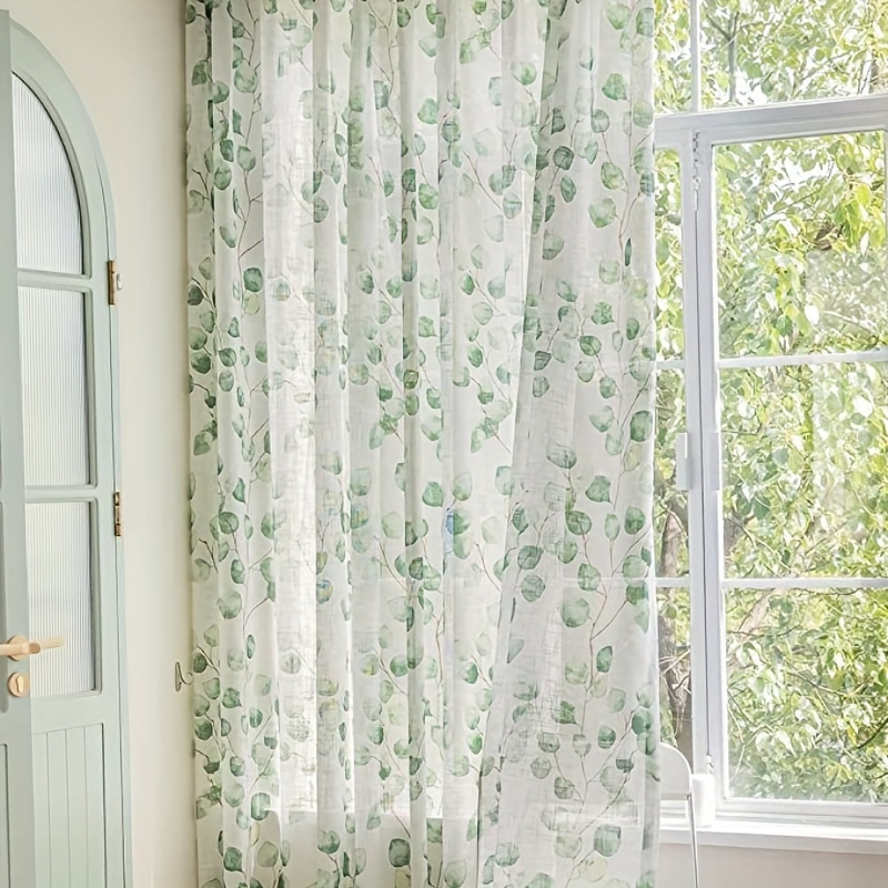 Norbi - Cortina de tela transparente de tul para ventana de habitación, con  diseño estilo hojas de sauce