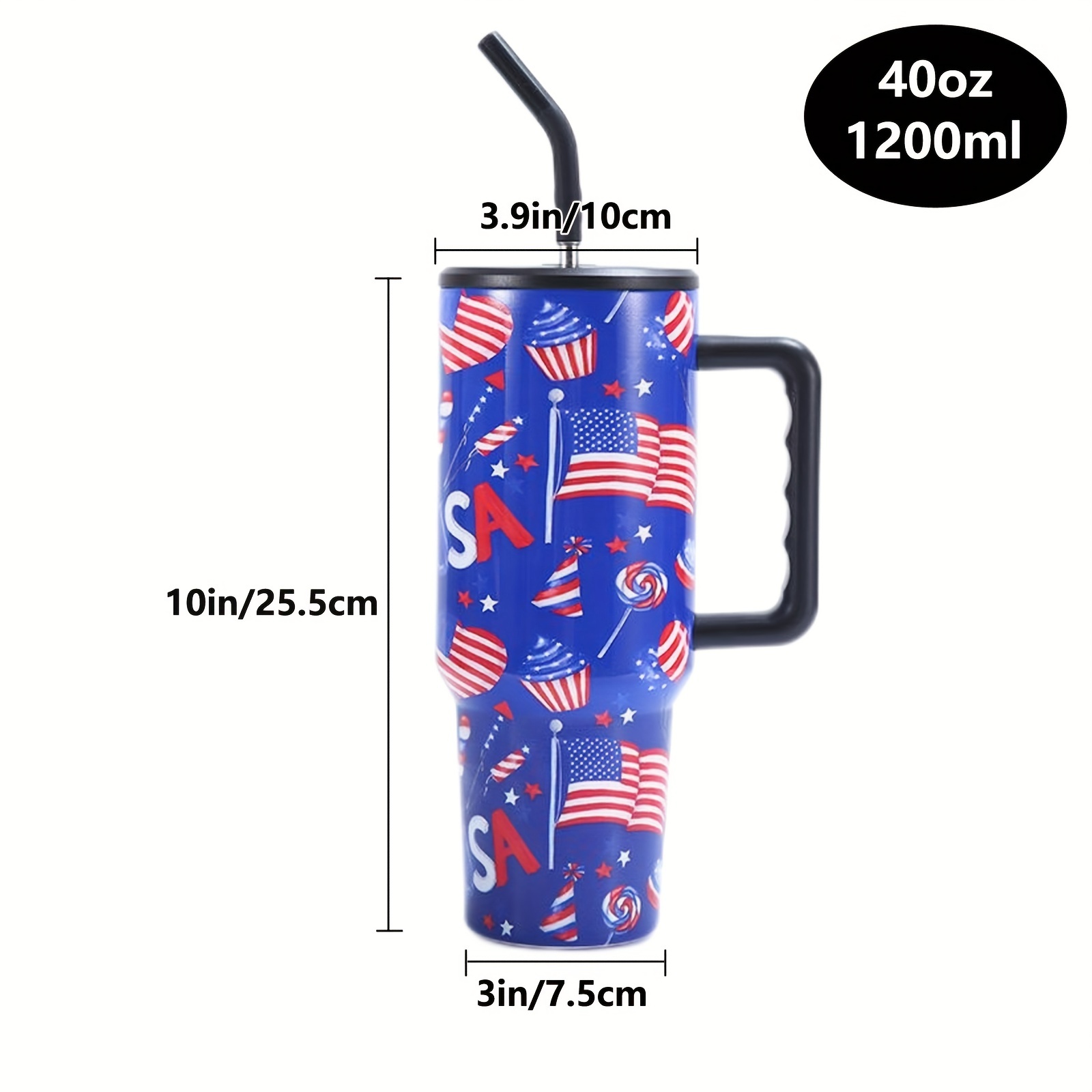 1pc, US Flag Tumbler With Lid And Straw, 40oz Stainless Steel Thermal Water  Bottle With Handle, Portable Drinking Cups, For Car, Home, Office, Summer