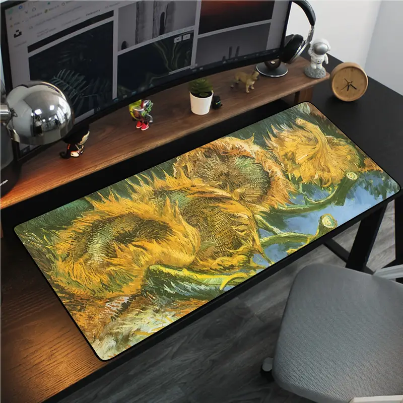 Van Gogh's Painting Of Sunflowers Pattern Gaming Mousepad,impresionism Desktop  Accessories Mat,oversize,non-slip Rubber Based,high Quality Stitched  Edges,suitable For Office,learning- - Temu