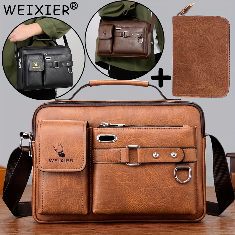 Shoulder Bag for Mens Small Leather Crossbody Pack Outdoor Travel Business  PU