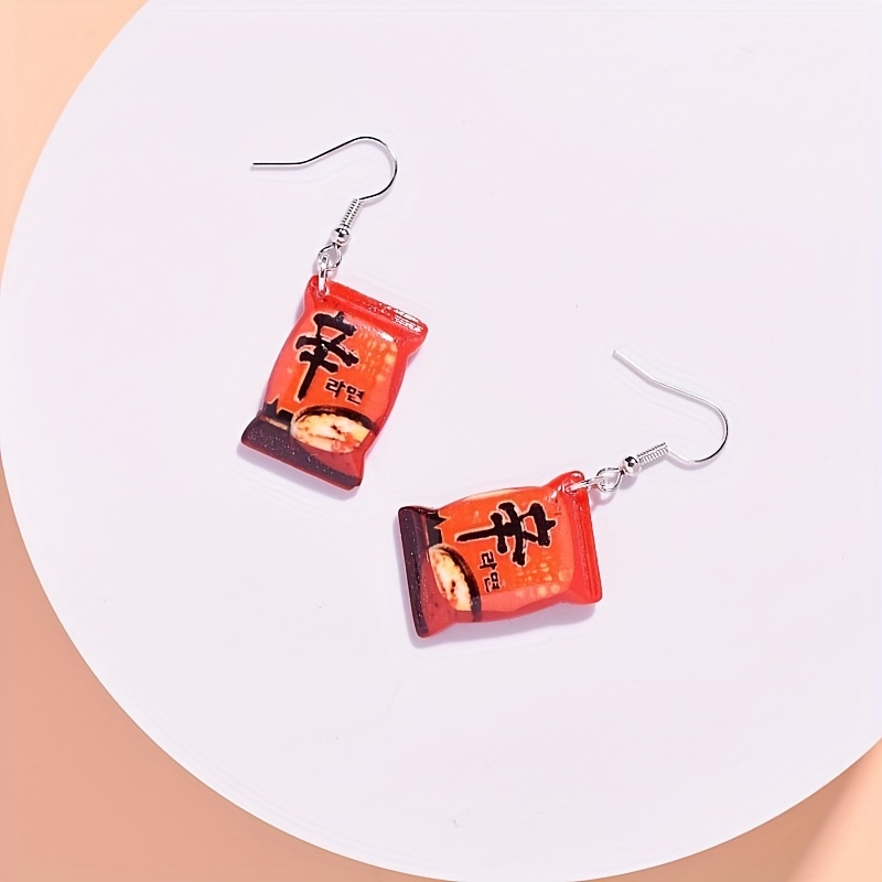Y2K Kpop Instant Noodles Resin Drop Earrings, Statement Dangle