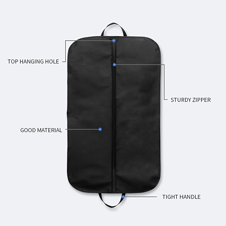 1 3pc foldable black suit cover clothes bag with handle dust cover garment travel storage bag household storage and organization for bedroom closet wardrobe home dorm details 3