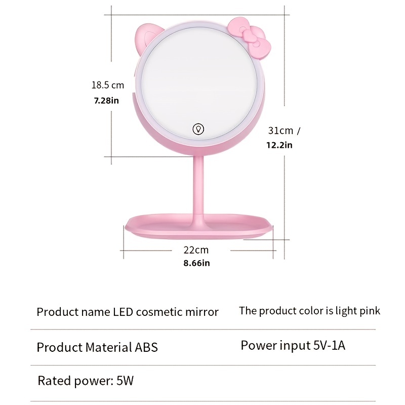 LED Lighted Makeup Cat Mirror with USB Type, Pink
