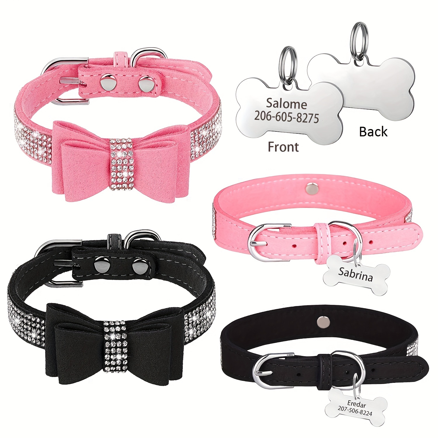 Rhinestone Dog Collar, Bling Diamond Pet Collars with Leash Adjustable,  Dazzling Sparkly Crystal Studded Microfiber Leather Spiked Puppy Collar Cute  for Small and Medium Large Girl Dogs Cats 