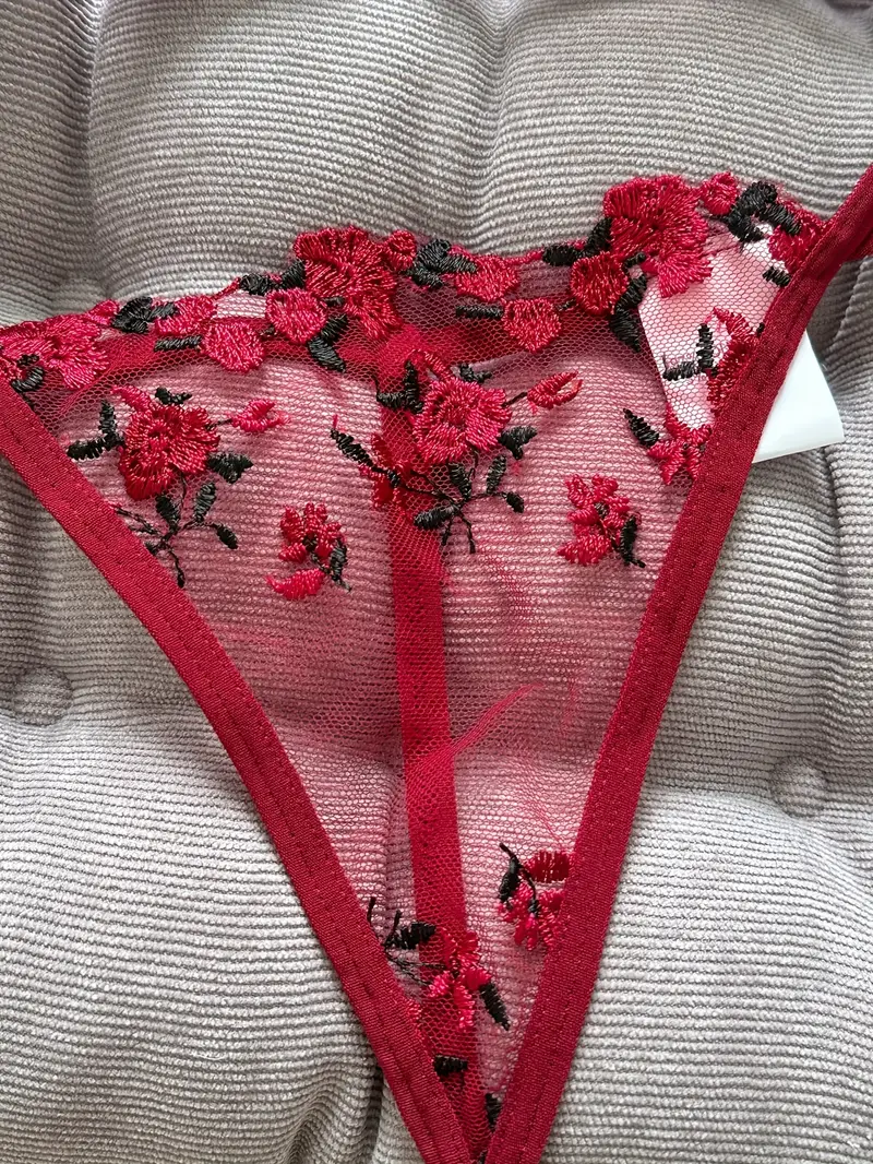 floral embroidery lingerie set sheer unlined bra mesh thong womens sexy lingerie underwear details 22