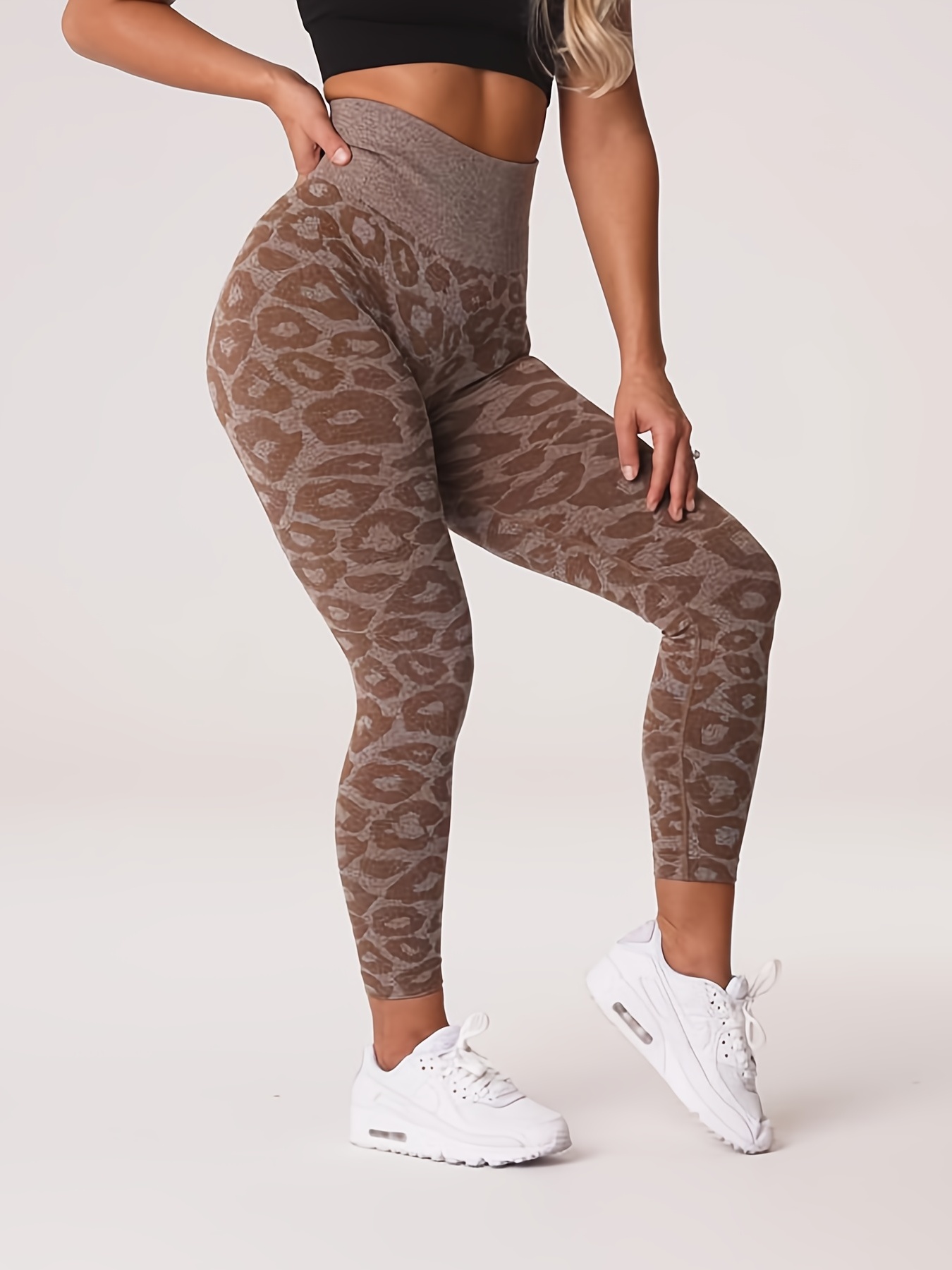 Leopard Print Running Workout Leggings, High Elastic Slim Fitness Yoga  Pants, Women's Activewear