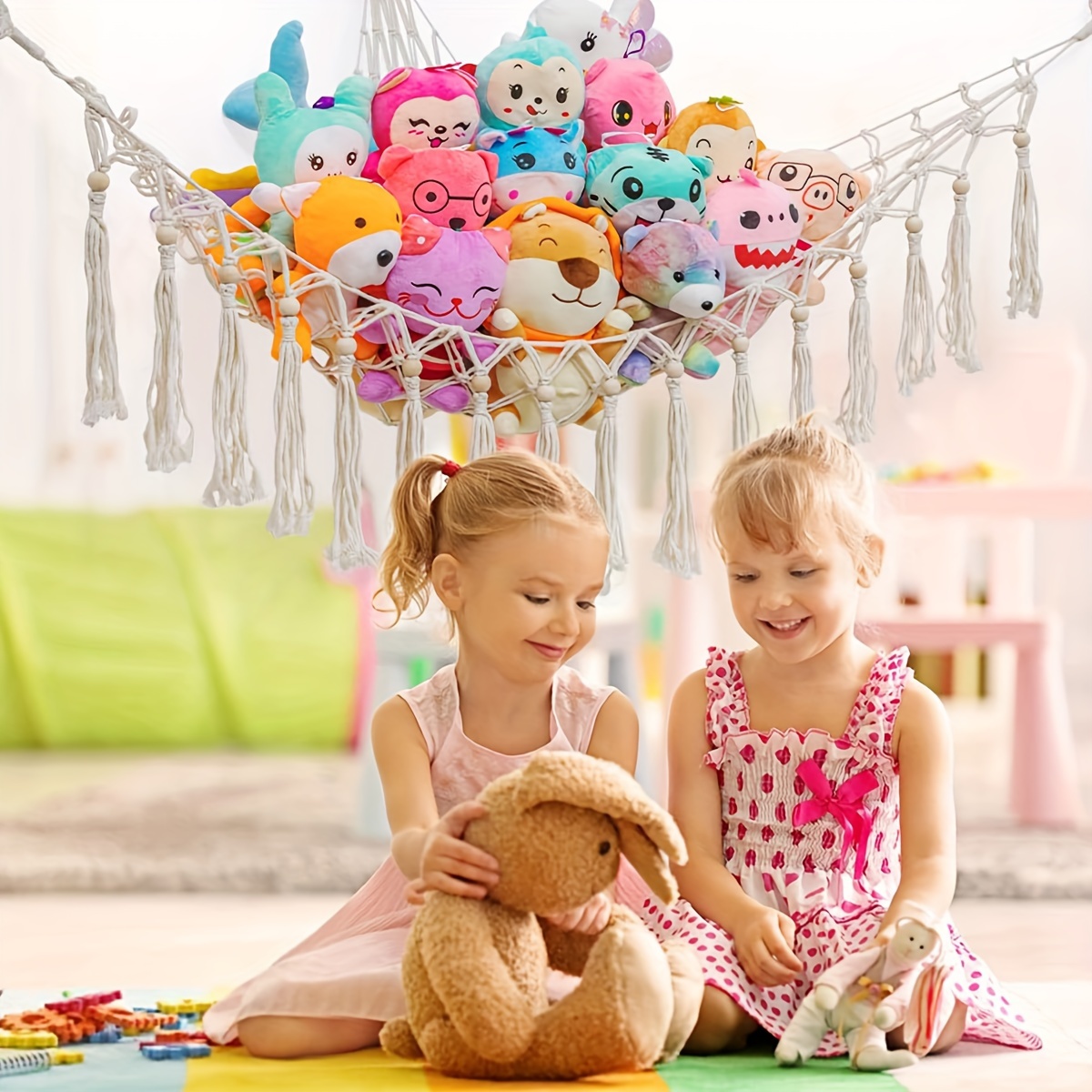 Macrame Stuffed Animal Net or Hammock Hanging Net for Plush Toy Holder