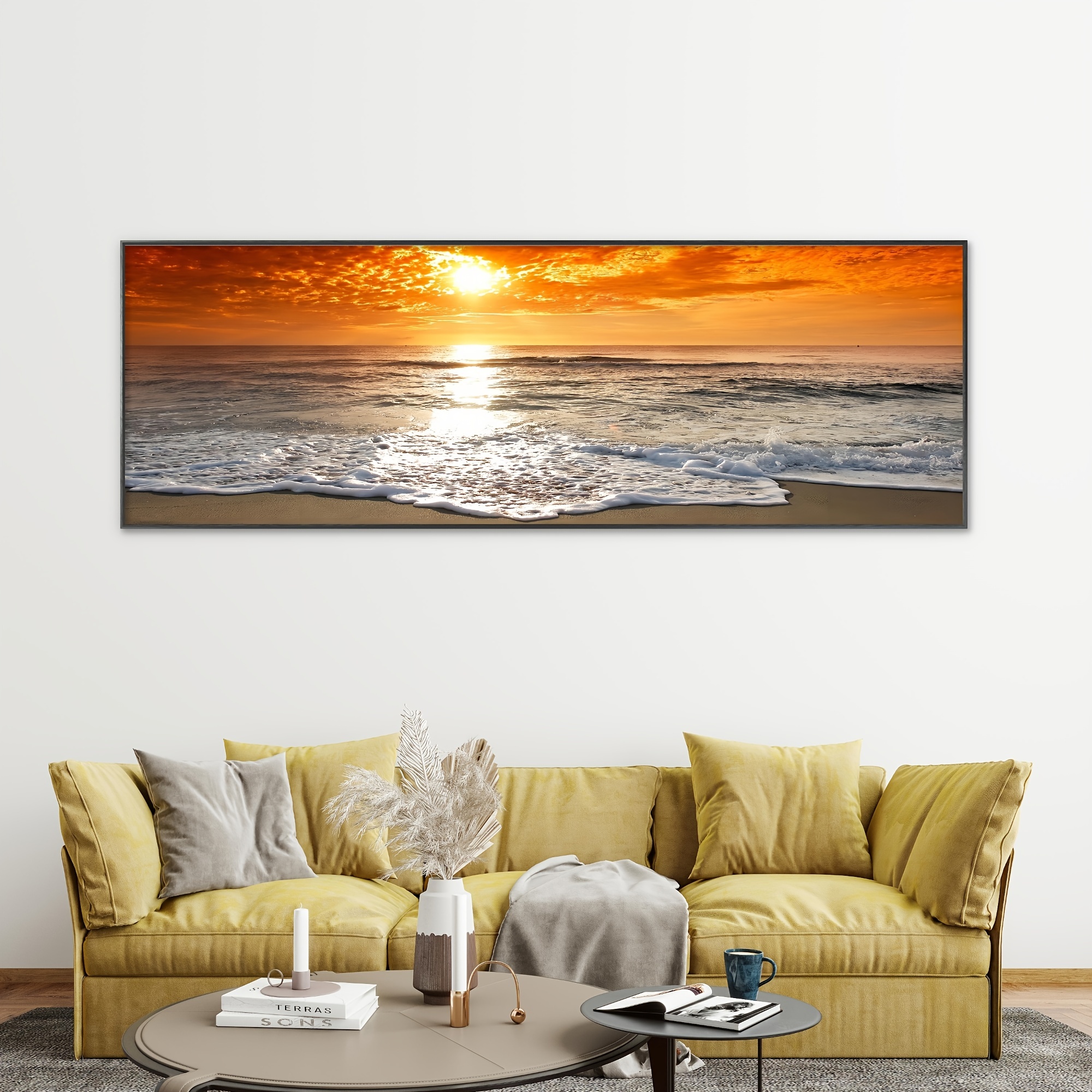 

1pc [no Frame]scandinavian Sunset Landscape Canvas Print For Living Room Wall Art - Natural Sea Beach Panorama Poster And Prints - (no Frame)