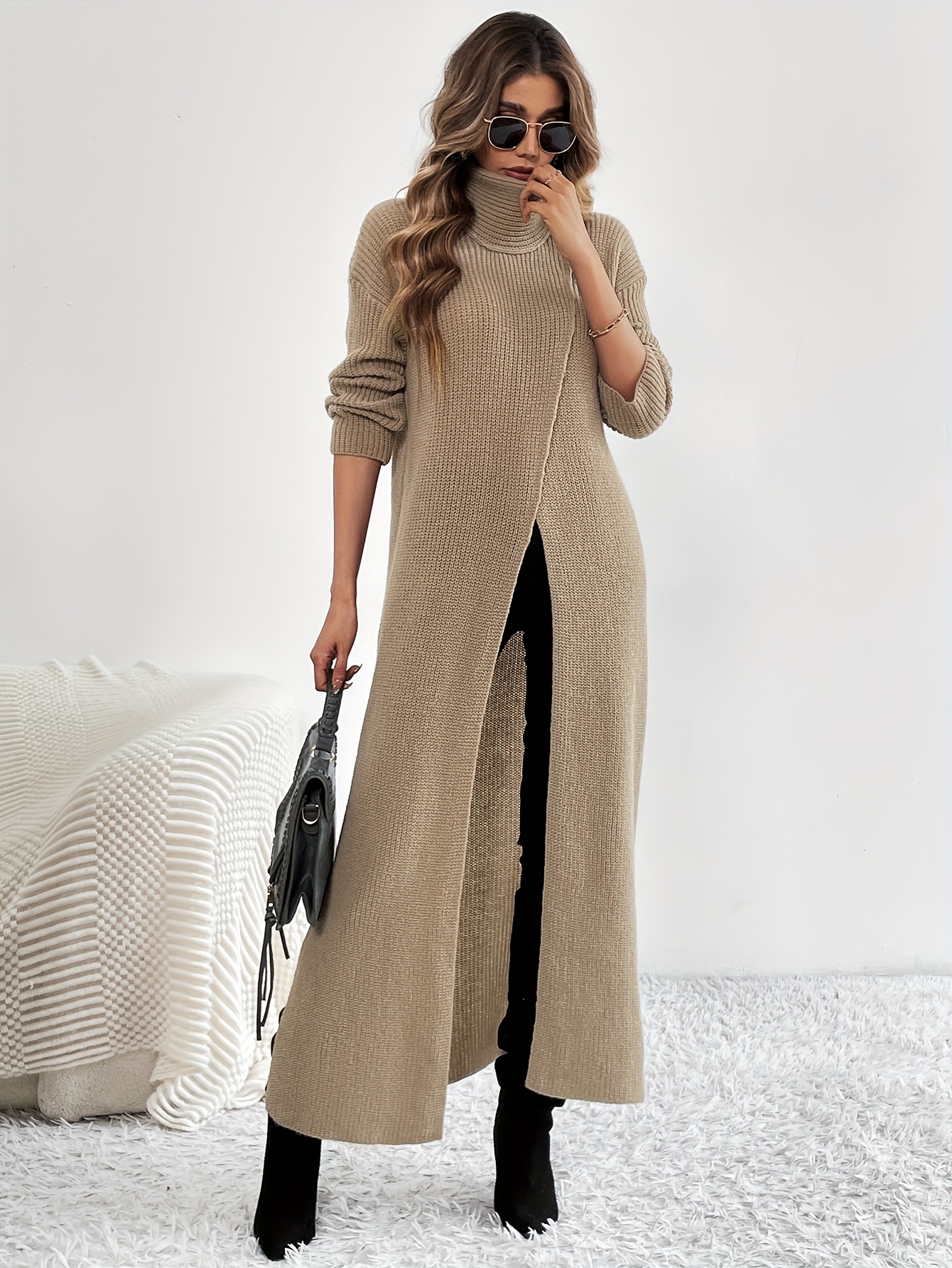 The Solid High Waisted Split Maxi Dress