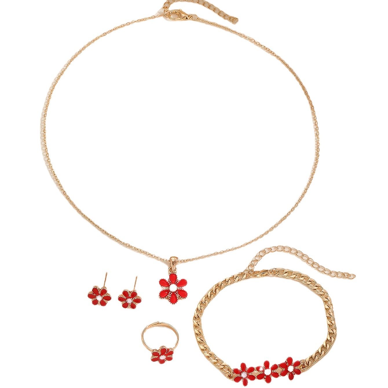 5pcs Jewelry Set Lovely Necklace Earrings Bracelet Ring Decoration