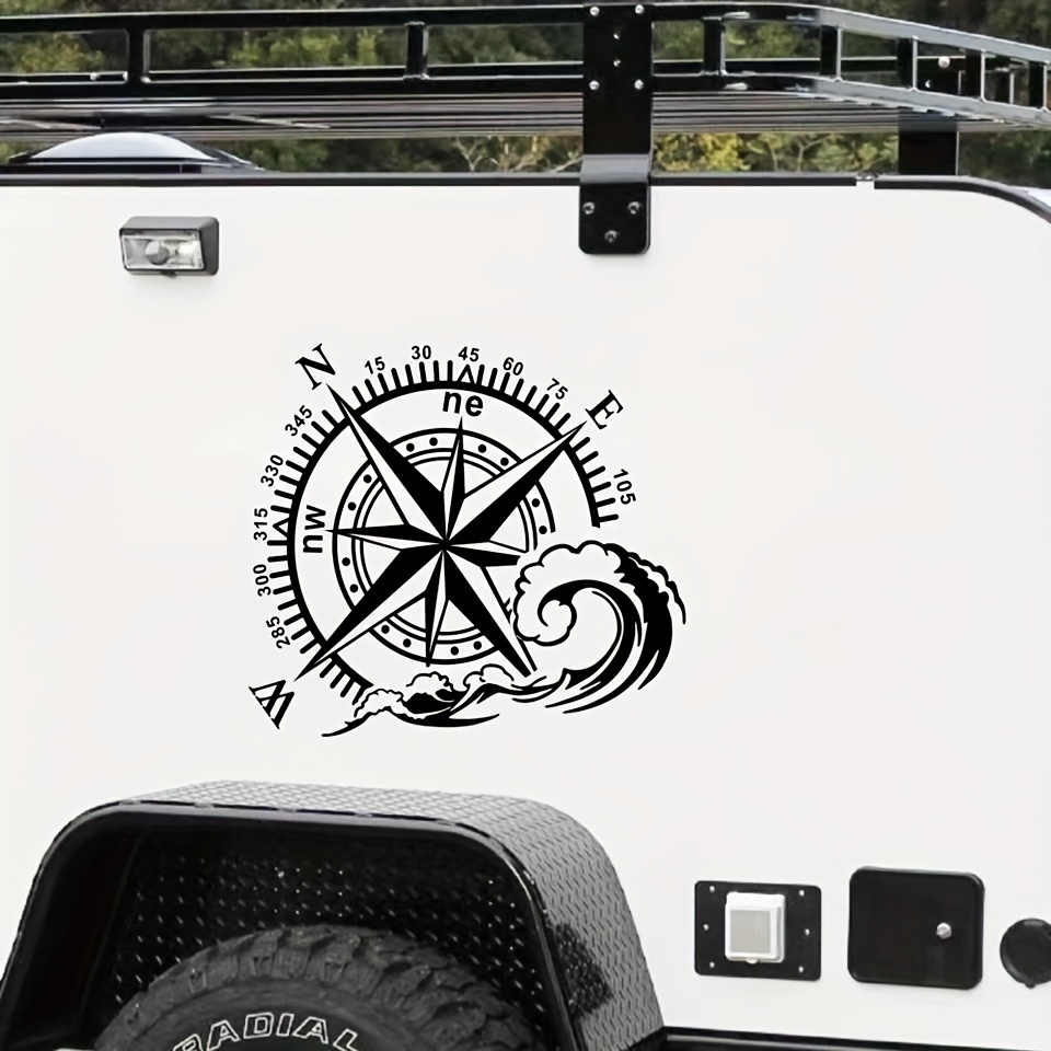 

The Ocean Compass Car Sticker, Car Body Decoration, 4x4 Off-road Wave Compass Design Car Sticker For Camping, Rv Camping Tourism Vinyl Sticker