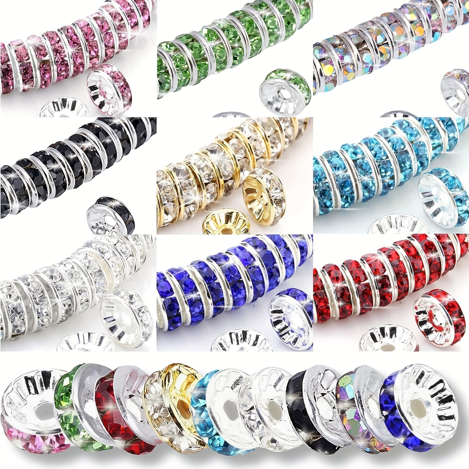

1080pcs 8mm Round Spacer Beads, Crystal Beads, Rhinestone Beads, Charms Beads For Jewelry Making Necklaces, Bracelet Pendants