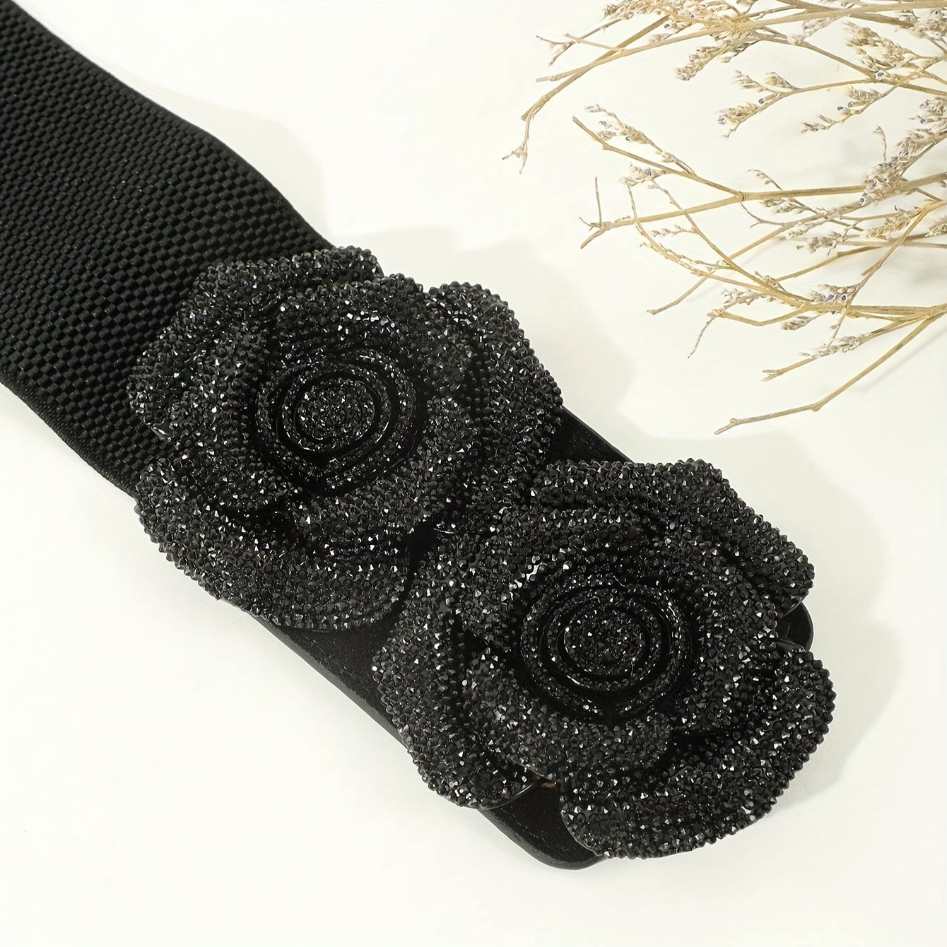 large rose wide belt elegant black elastic waistband - Temu