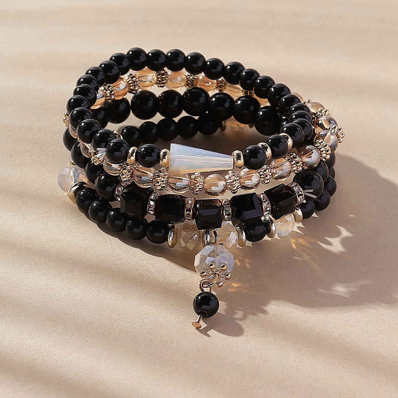 4pc Stackable Beaded Bracelet Set, Boho Style