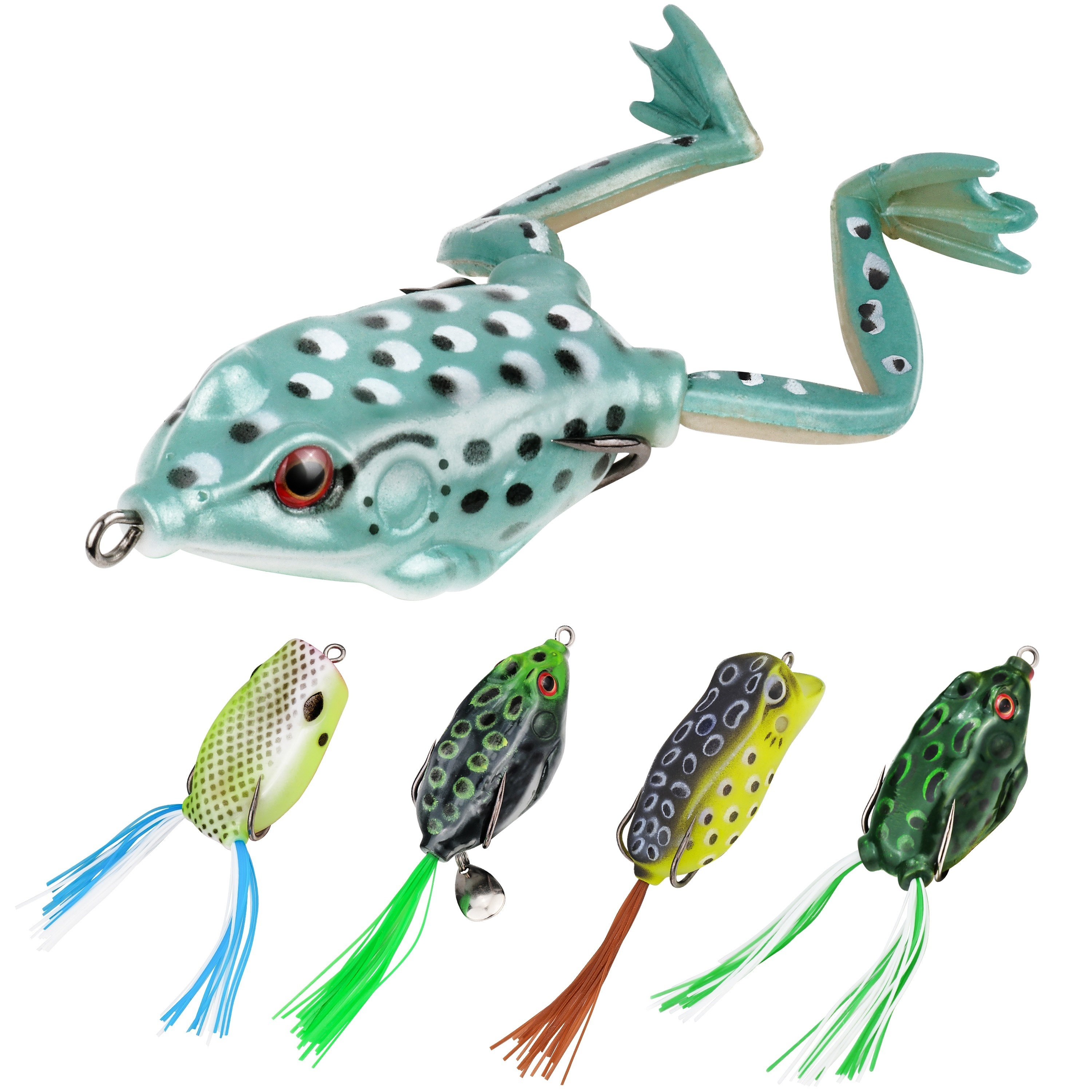 5pcs Topwater Frog Lures, Durable Lifelike Bass Bait, Floating Soft Lures  For Pike Snakehead Salmon Trout Catfish, Fishing Accessories For Freshwater