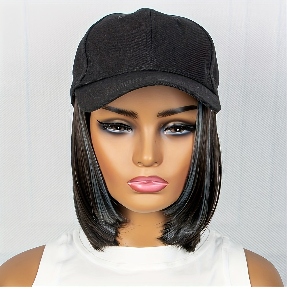 32cm Short BOB Wig Cap with Baseball Cap for Women Girls