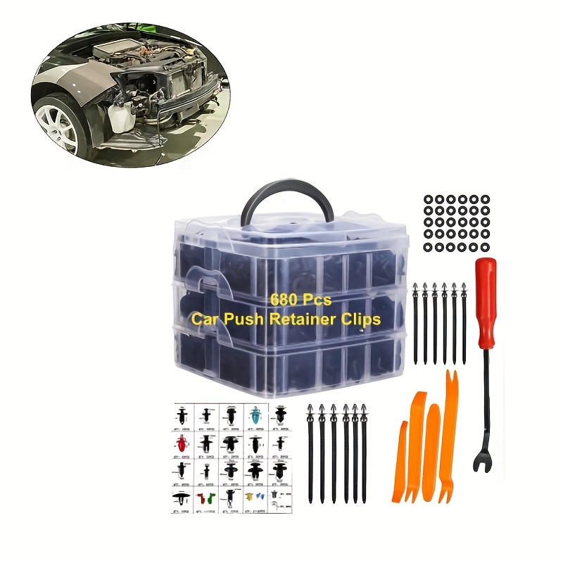 GOXAWEE 680pcs + 45 Fitting Cart Push-on Clips, Bumper Clips, Car Retainer  Clips And Plastic Fasteners Kit, Auto Body Push Rivets