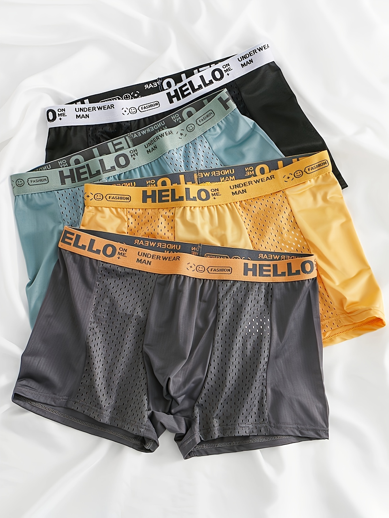 Men Letter Printed Underpant Sexy Mesh Boxer Briefs Shorts Trunks
