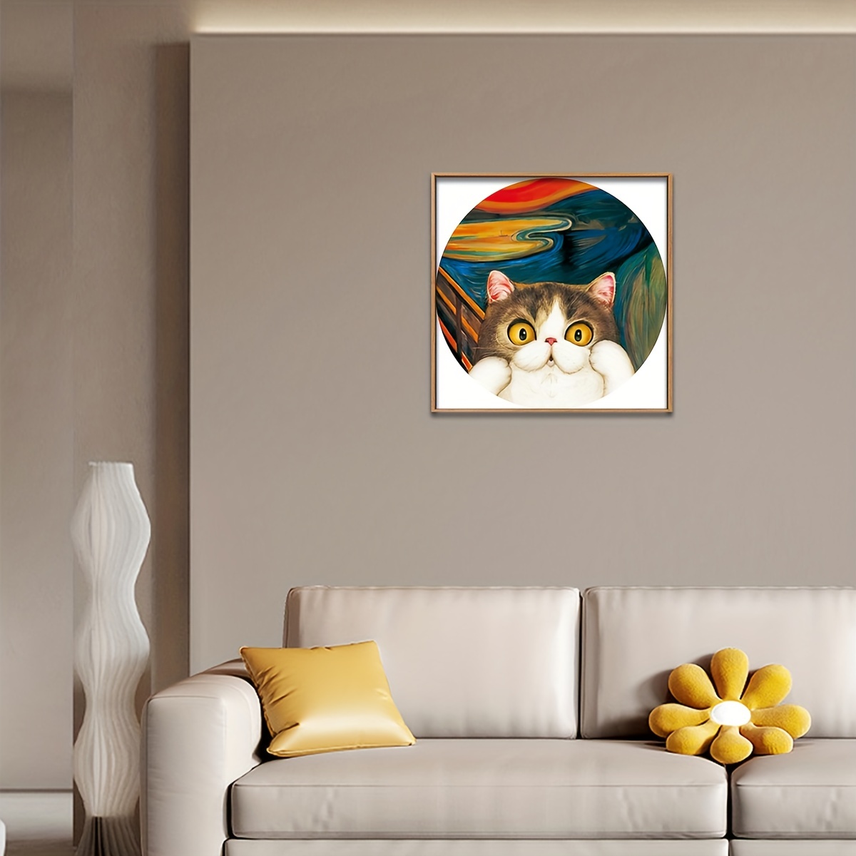 Round Diamond Canvas White Cat Home Living Room Bedroom - Temu