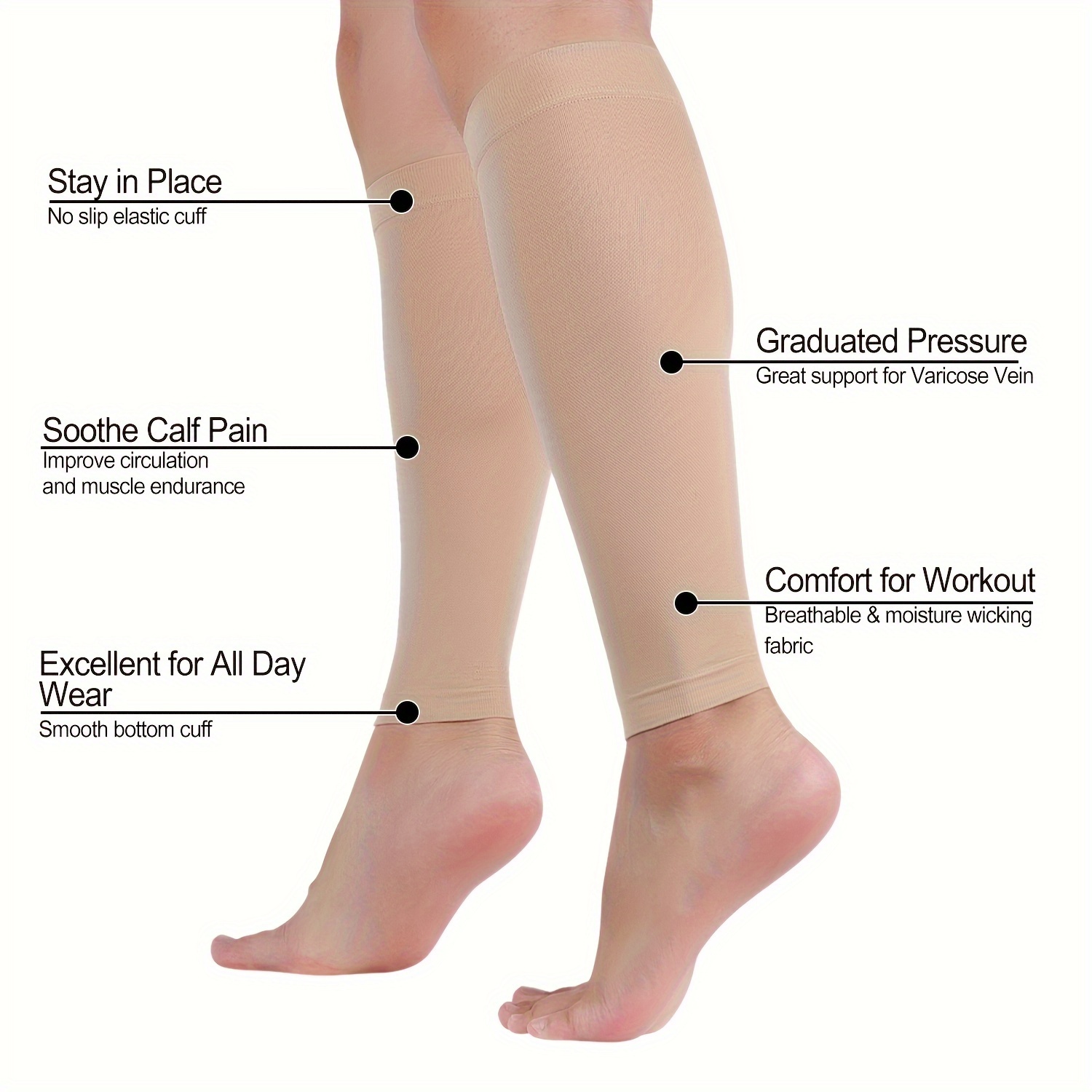 Halsy Women's Footless Compression Socks (20-30mmHg) 2 Pairs Medical Calf  Compression Sleeve for Swelling, Shin Splint, Varicose Veins, Edema, Nurses