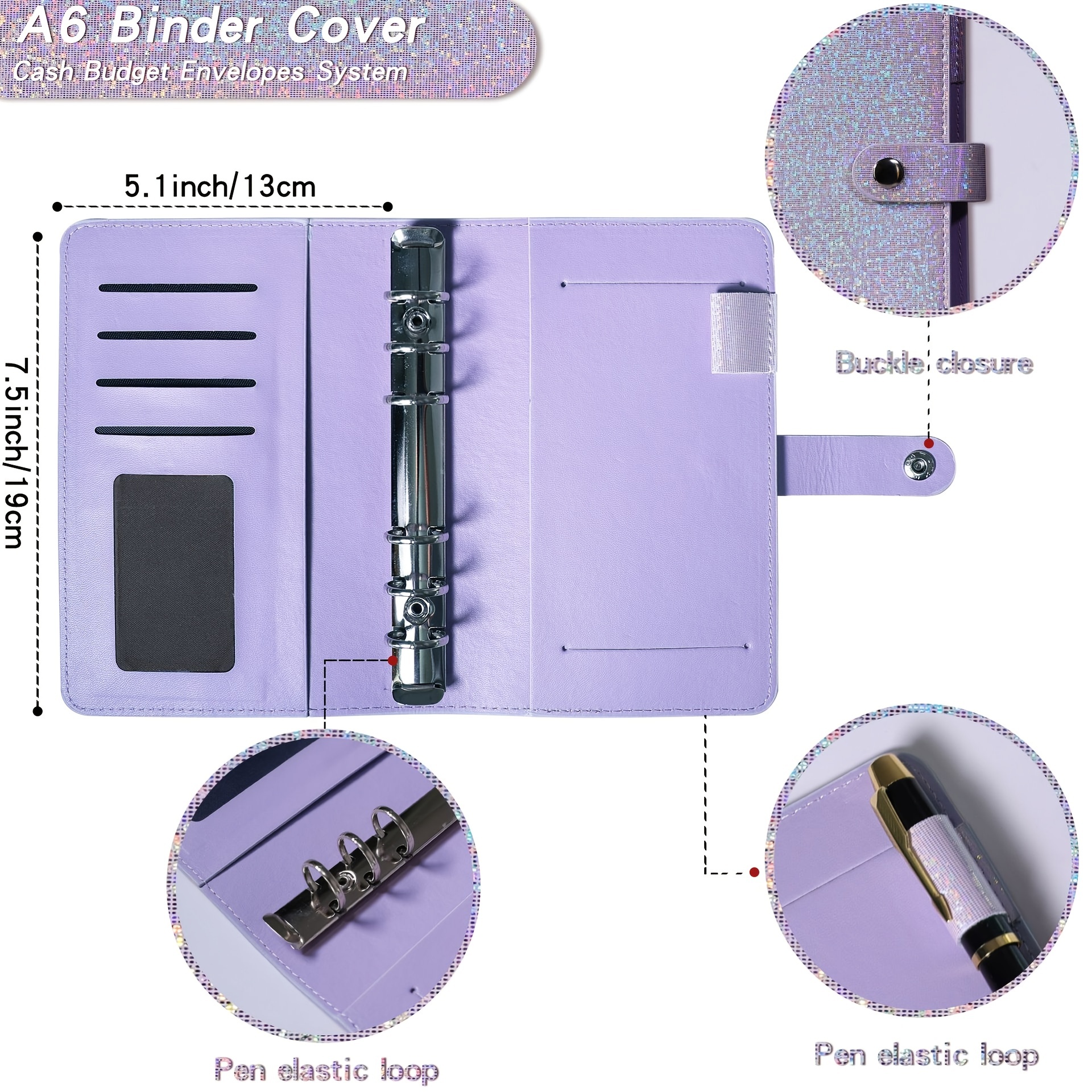Custom PU Leather Budget Binder With 10pcs Zipper Envelopes