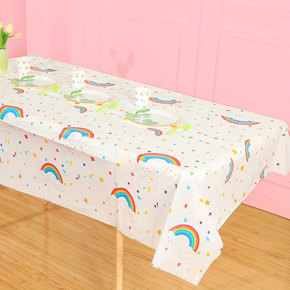 3pcs, Pastel Rainbow Tablecloths Disposable Tablecloth Waterproof Plastic  Table Cover Pastel Rainbow Party Decorations Pastel Party Supplies For