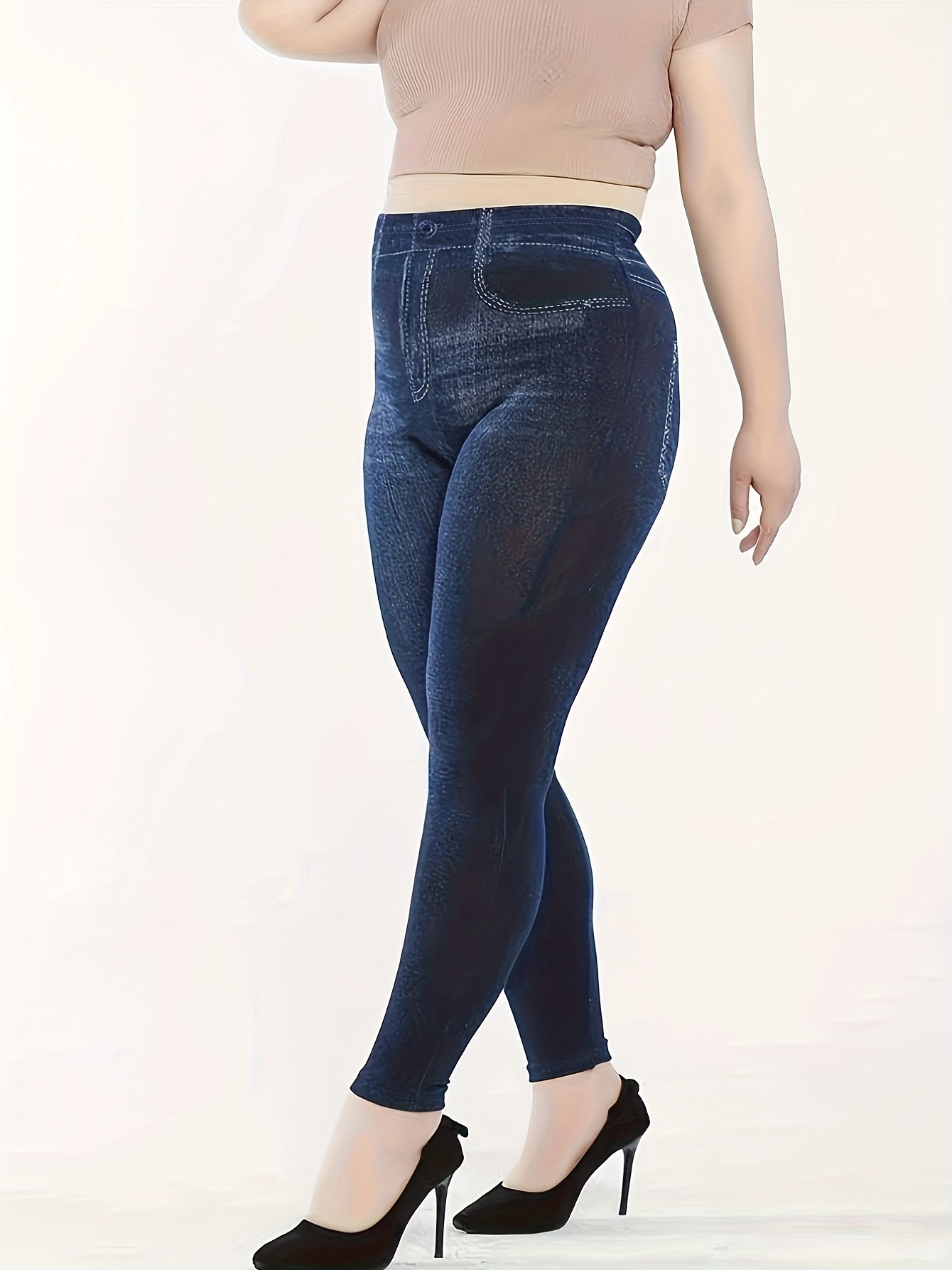 Jeans ajustados de talle alto con botones de talla grande, pantalones de  mezclilla básicos cómodos de alto estiramiento para mujer