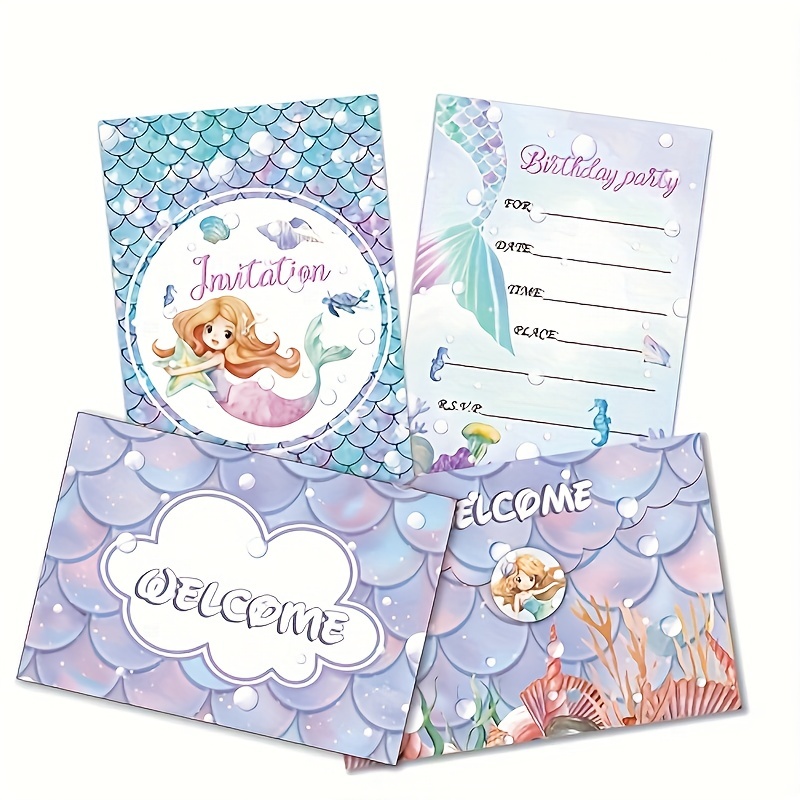 Cartons d'invitation et enveloppes - Anniversaire enfant - Sirène