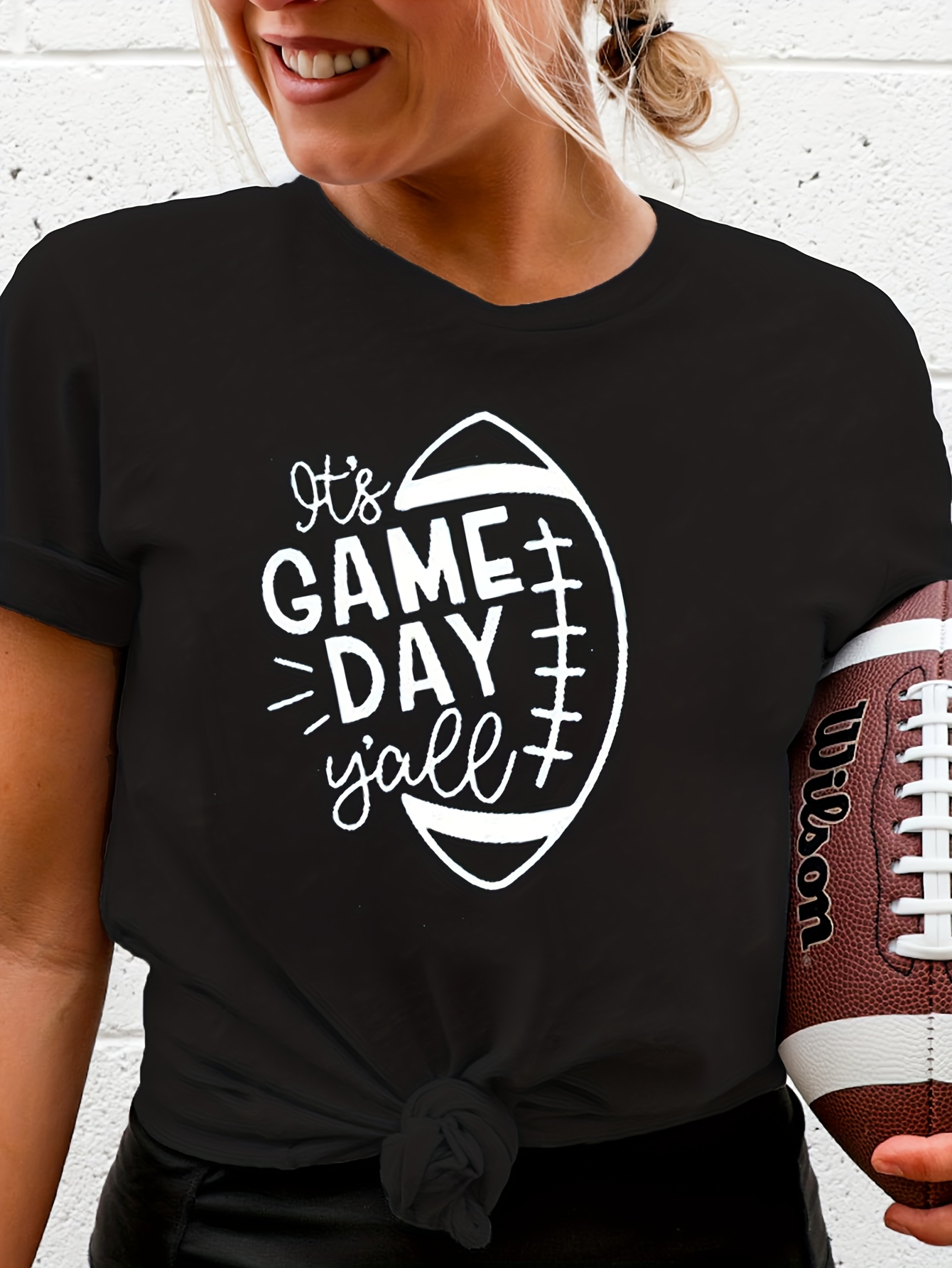 : Game Day Shirt Women Cute Football T Shirt Bleached Rugby Ball  Graphic Tee Sunday Casual Short Sleeve Tops A-Blue : Clothing, Shoes &  Jewelry