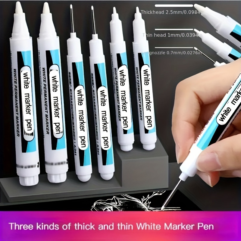 

3pcs Mixed White Marking Pen, Oily Thin End Waterproof Non Fadinonon Erasable For Advertising Greeting Card, Tire Glass High Gloss Penjewelry Making Tool