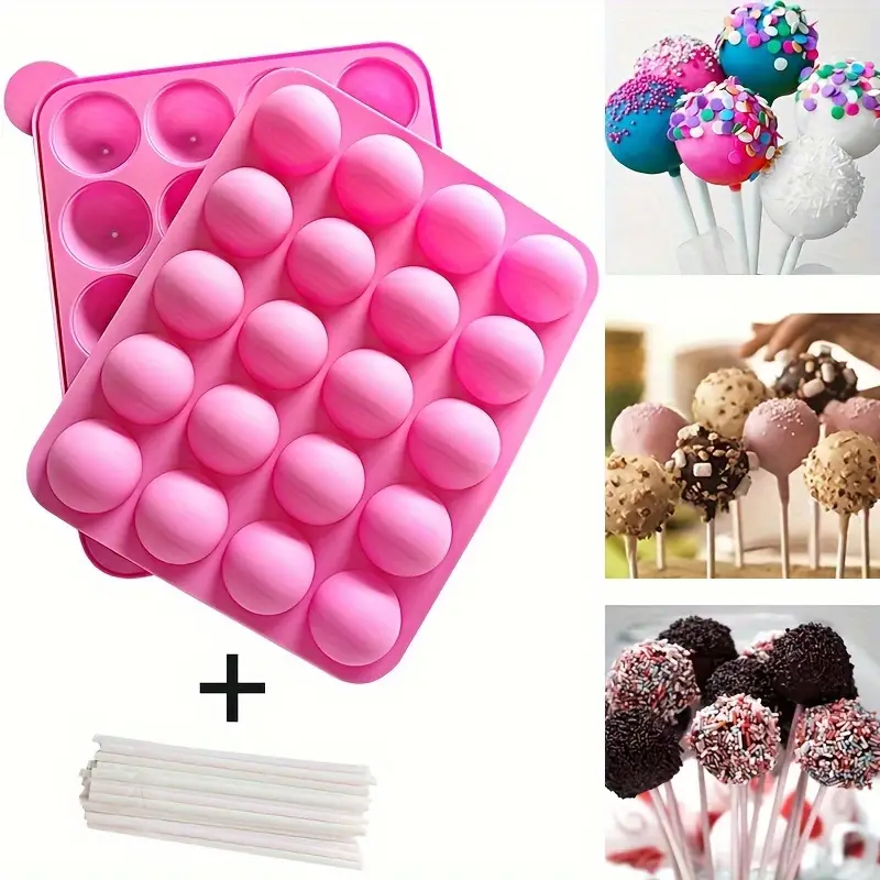 Set, Silicone Lollipop Maker Kit, 1pc Lollipop Mold And 20pcs Lollipop  Sticks, 20 Cavity Cake Pop Mold For Hard Candy, Chocolate, And Cookies,  Perfect