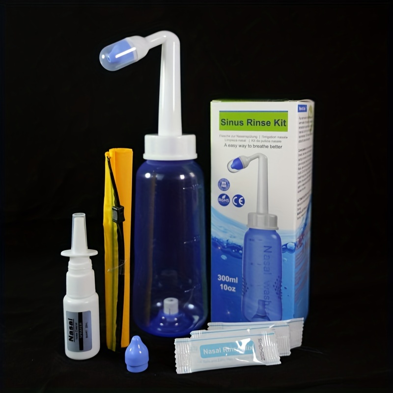 Snykes Neti Pot Sinus Rinse Kit,Nasal Irrigation Nose Cleaner Wash Bottle  300ML, Nasal Rinse Salt sachets 40 Packets and Thermometer Sticker, Neti  Pot