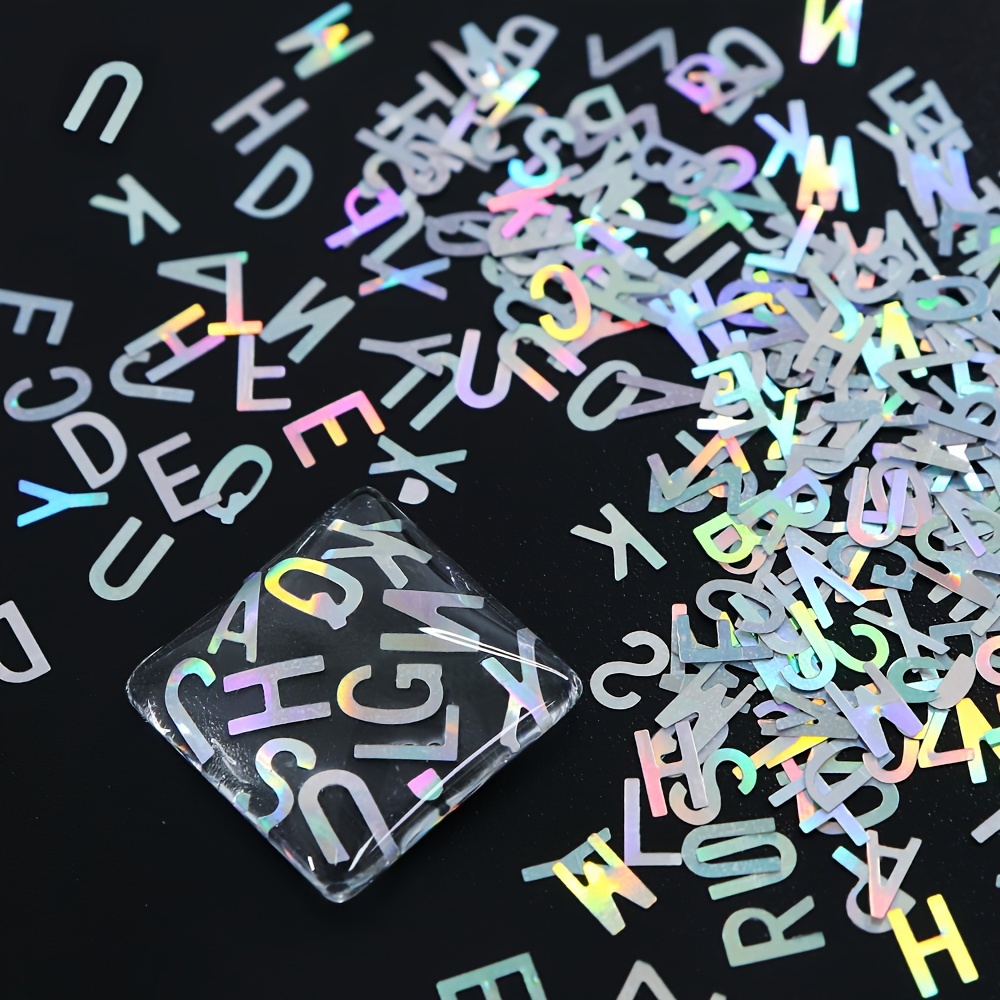 English Letter Resin Sequins Holographic Epoxy Resin Shaker - Temu