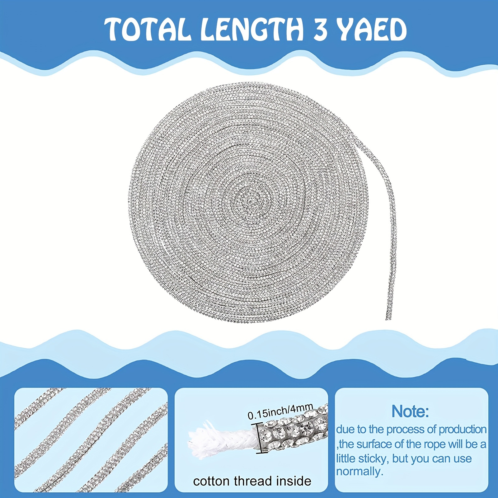 3 Yards Rhinestone Rope for DIY Crafts Decoration