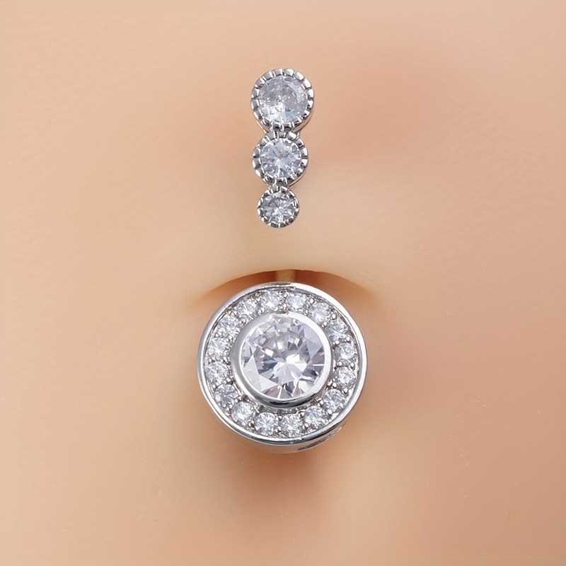 Crystal Navel Piercing Belly Button Ring, Zircon Inlaid