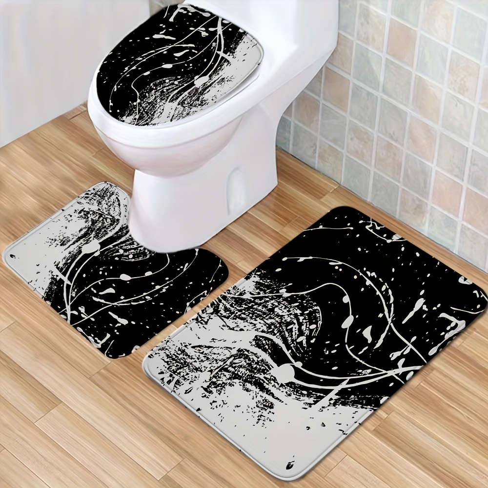 Set of 3 Bathroom Bath Mat Hairy Carpet Plush Toilet Non-Slip Foot