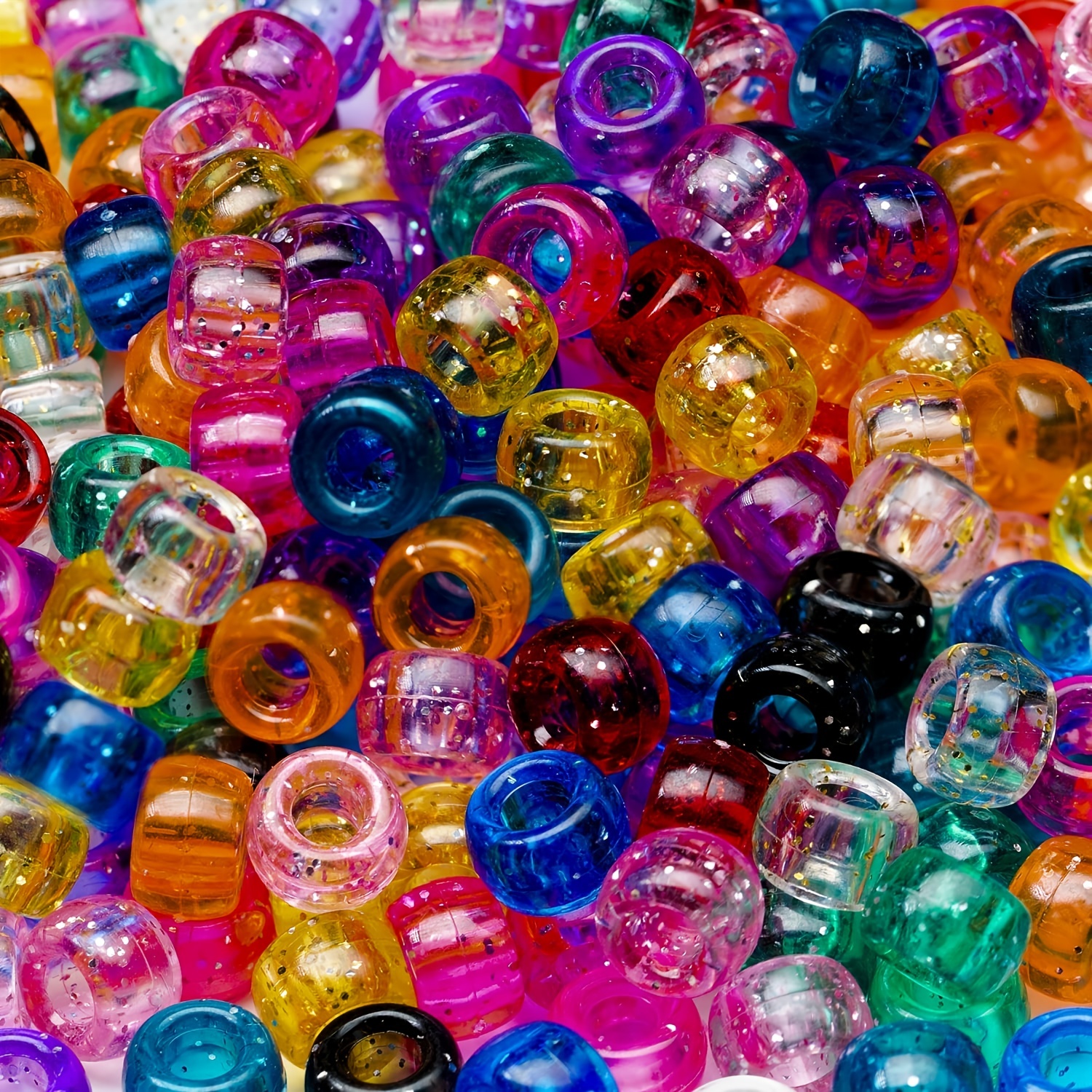 Rainbow Glitter Multicolor Mix Plastic Pony Beads 6 x 9mm, 500 beads