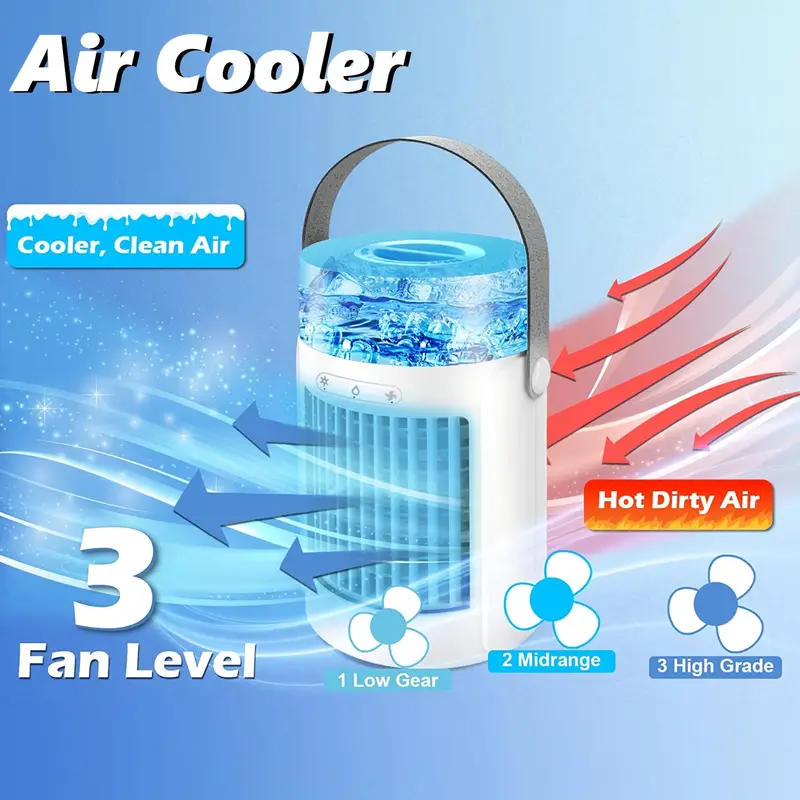 1pc portable air conditioners fan evaporative mini air cooler with 3 speeds 7 colors misting humidifier personal air cooler touch screen desktop cooling fan with large water tank for home room office travel  beach vacation essentials details 5