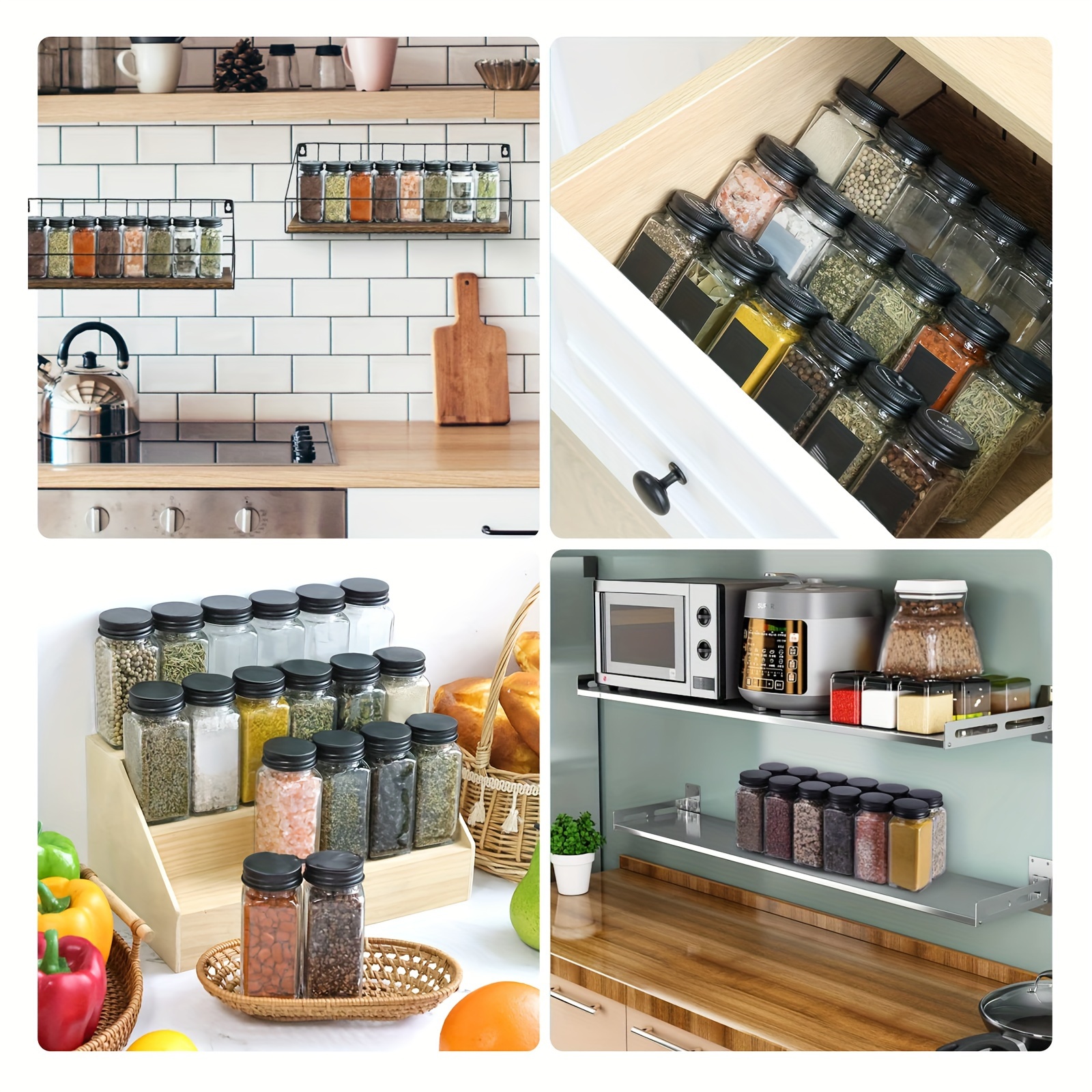 48pcs Glass Spice Jars With Labels Empty Square Spice Bottles With Shaker Lids Black Airtight Metal Caps Collapsible Funnel Chalk Pen Seasoning